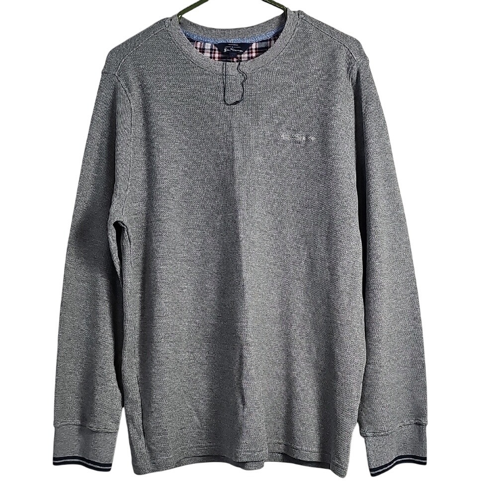 Ben Sherman Mens Henley Large Gray Long Sleeve Shirt NWOT